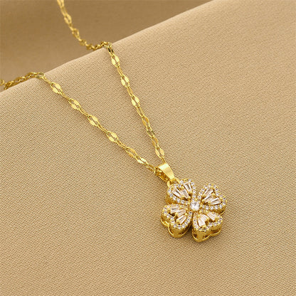 Baguette Crystal Lucky Clover Pendant Necklace