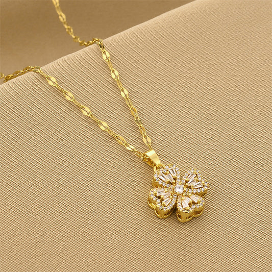 Baguette Crystal Lucky Clover Pendant Necklace
