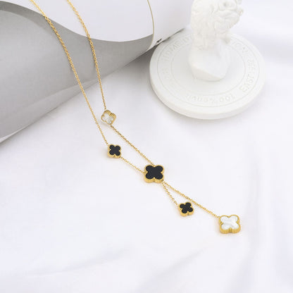 Double Layer Clover Drop Necklace in Gold