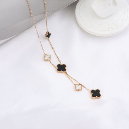 Double Layer Clover Drop Necklace in Gold