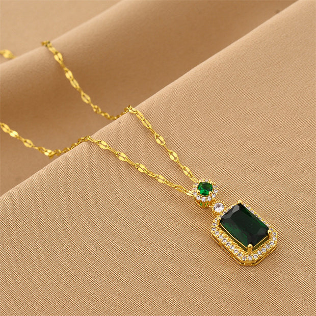 Emerald Frame Zircon Pendant Necklace