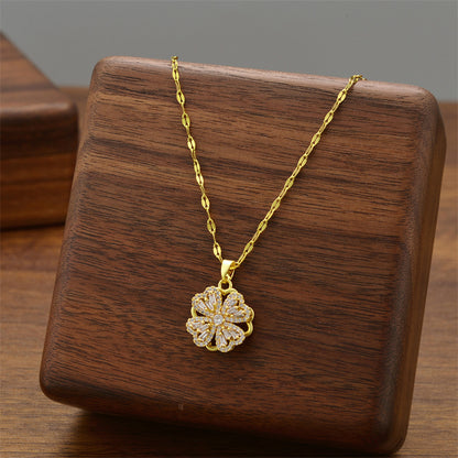 Baguette Crystal Lucky Clover Pendant Necklace