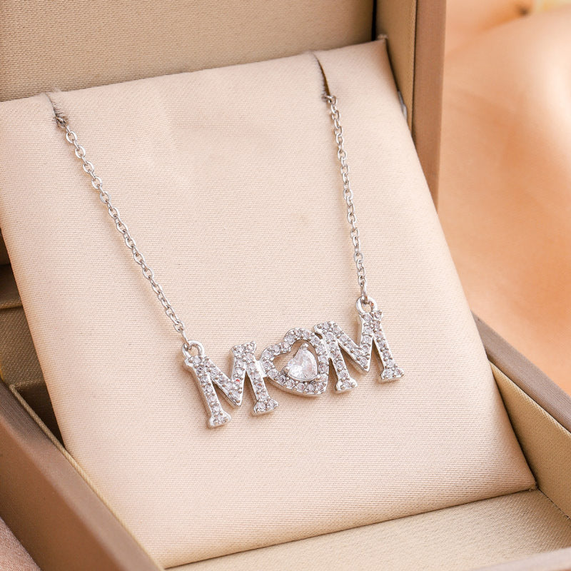 Dainty Pave MOM Script Necklace