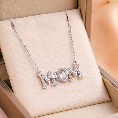 Dainty Pave MOM Script Necklace