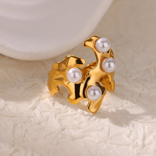 Sculptural Molten Four-Pearl Gold Statement Ring