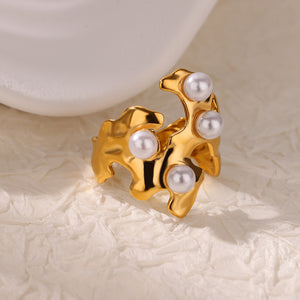 Sculptural Molten Four-Pearl Gold Statement Ring
