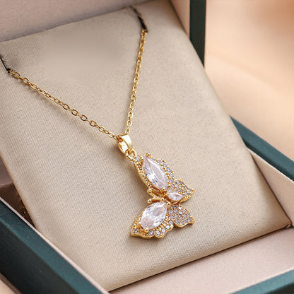 Zircon studded Butterfly Pendant  Necklace
