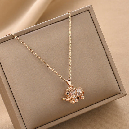Cute Elephant Zircon Pendant Necklace