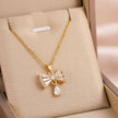 Bow Drop Crystal Pendant Necklace