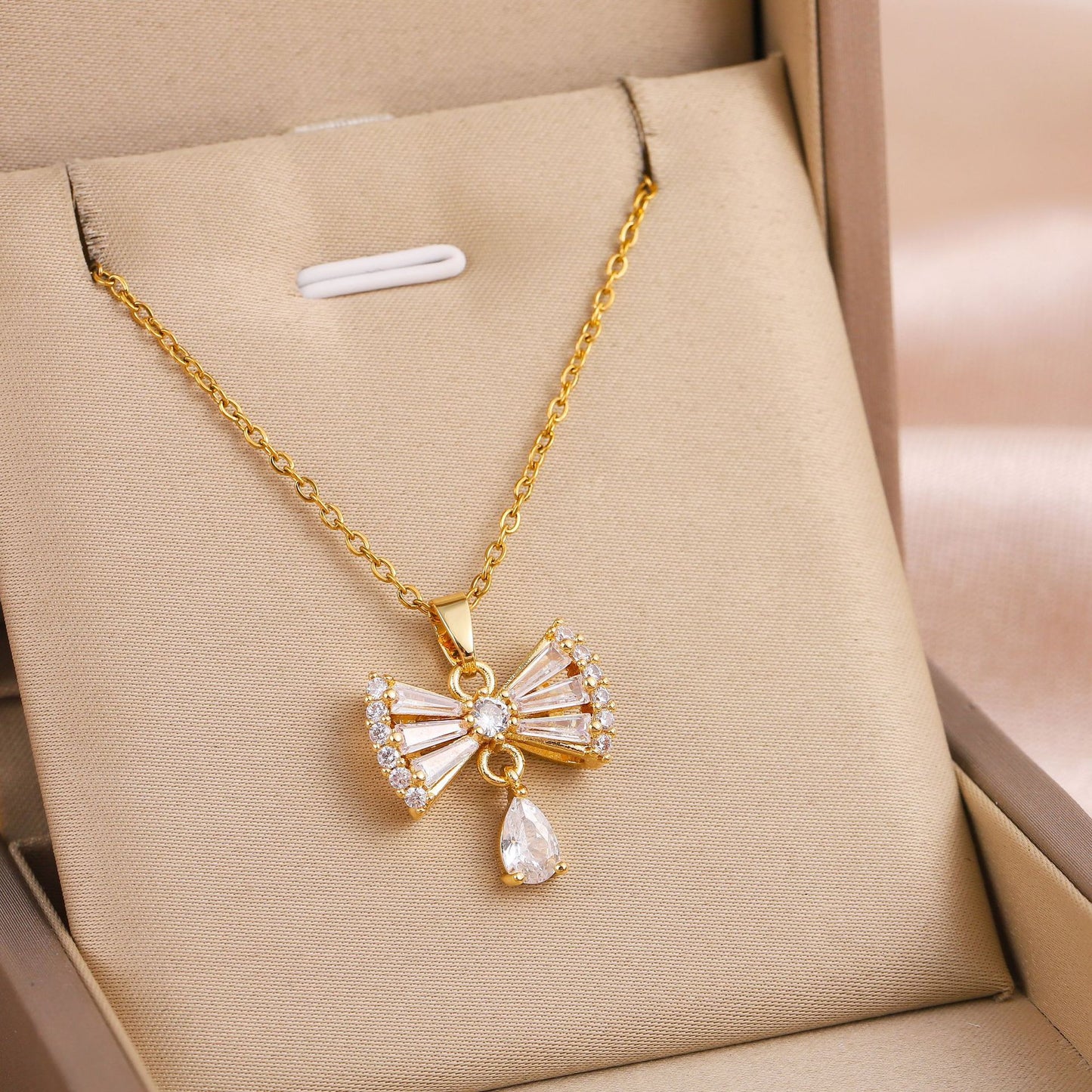 Golden Coquette Bow Pendant Necklace
