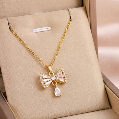 Golden Coquette Bow Pendant Necklace