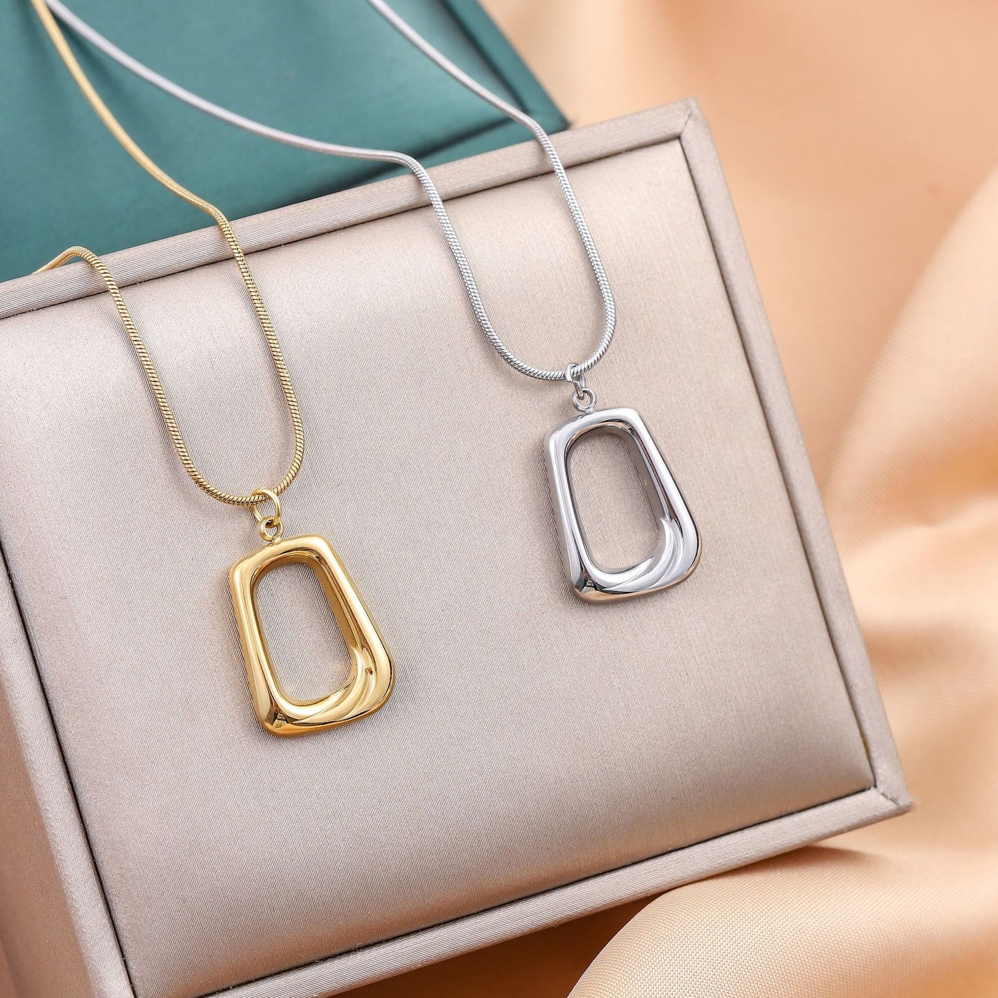 Gold Abstract Geometric Frame Necklace