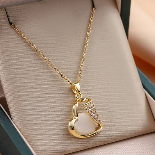 Aura Heart Cat’s Eye Pendant Necklace