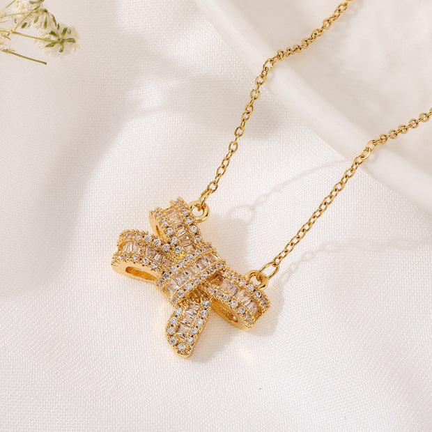 Crystal Bow Zircon Pendant Necklace