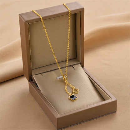 Dual Clover Drop Pendant Necklace