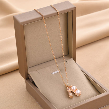 Zircon Crystal & Shell Pearl Peanut Charm Necklace