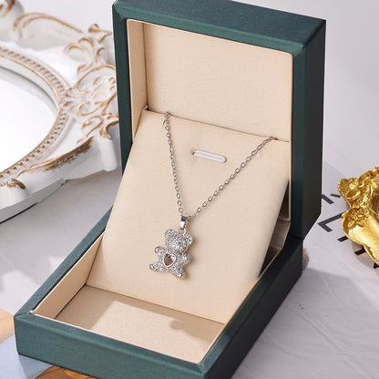 Teddy Heart Zircon Pendant Necklace