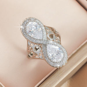 Regal Infinity Filigree Dual Pear-Cut Statement Silver Coated Diamond Ring