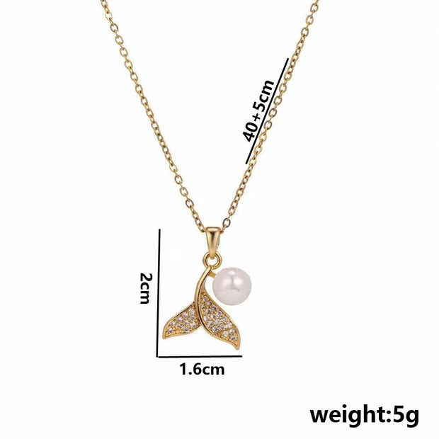 Pearl Leaf Zircon Pendant Necklace