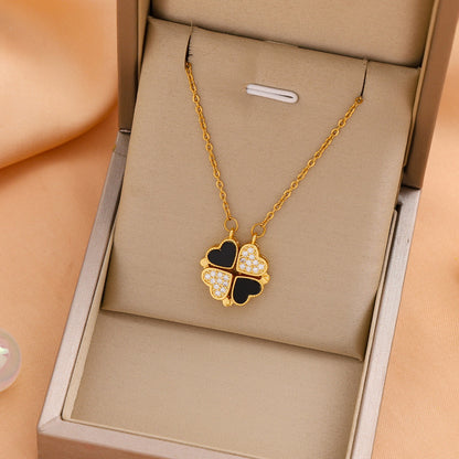 Lucky Clover Convertible Heart Zircon Pendant Necklace
