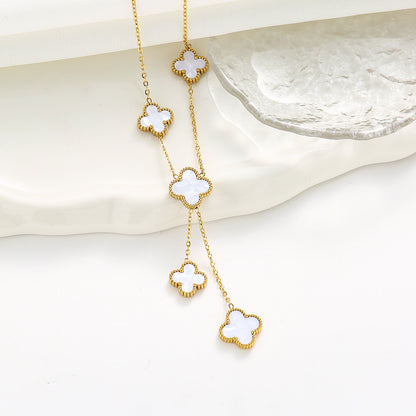 Double Layer Clover Drop Necklace in Gold