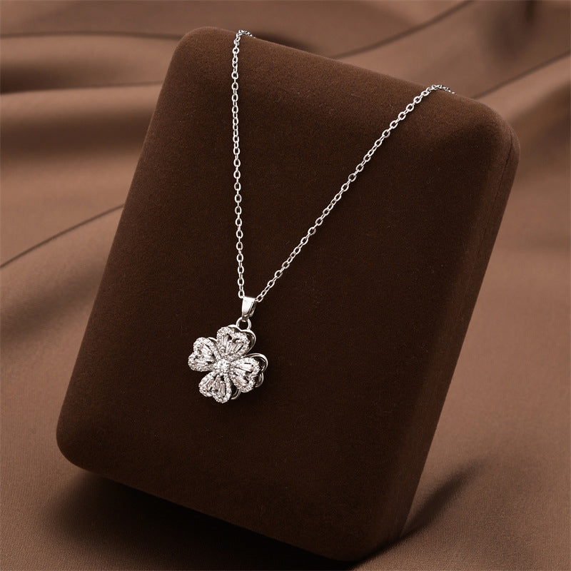 Baguette Crystal Lucky Clover Pendant Necklace
