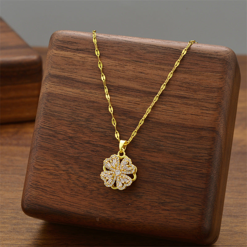 Baguette Crystal Lucky Clover Pendant Necklace