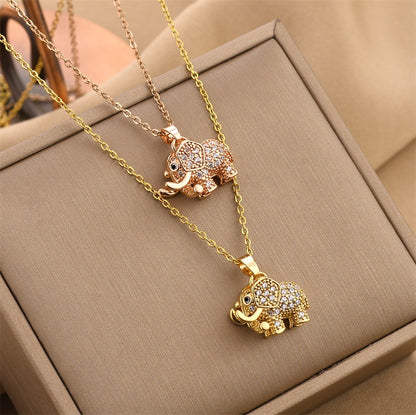 Cute Elephant Zircon Pendant Necklace