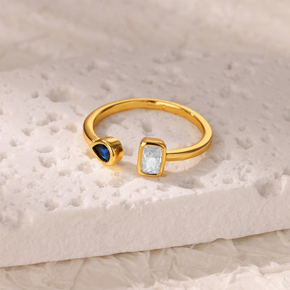 Asymmetric Duo-Gemstone Open Stackable Ring