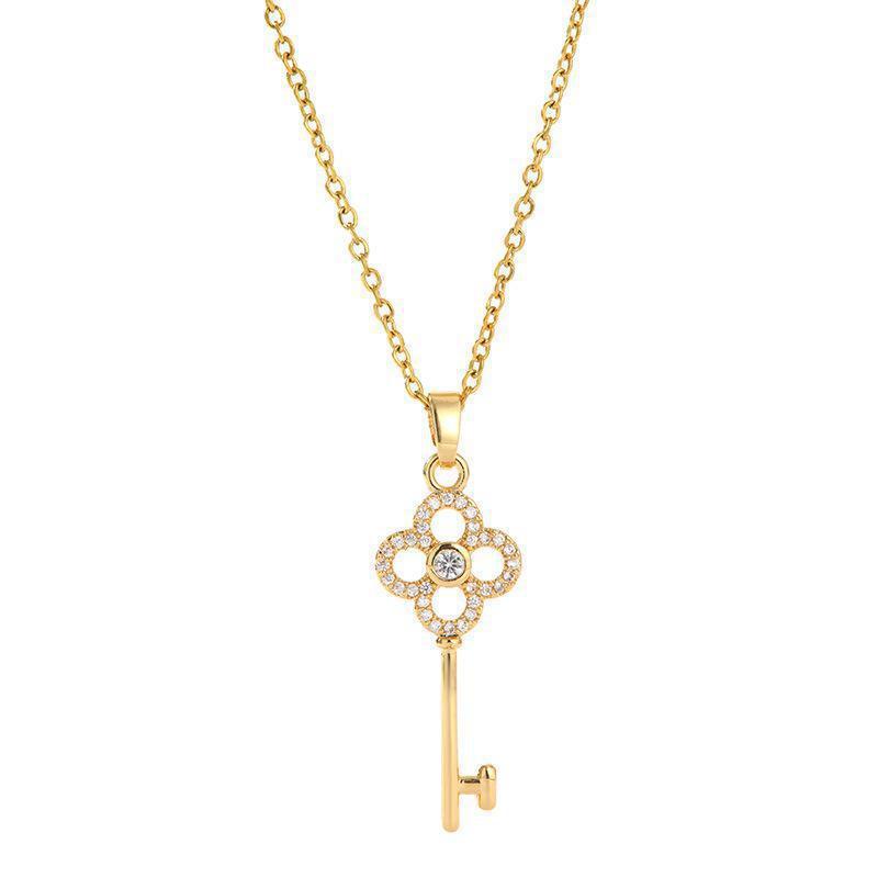 Floral Key Zircon Pendant Necklace