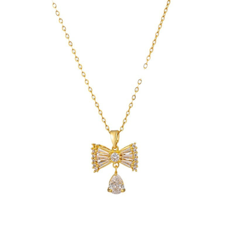 Golden Coquette Bow Pendant Necklace