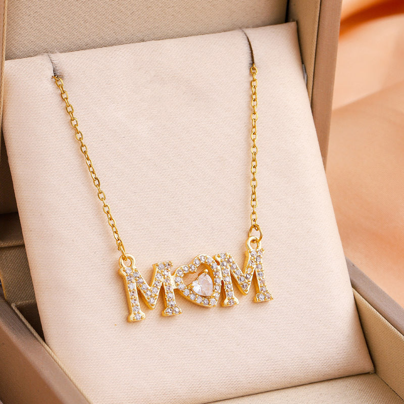 Dainty Pave MOM Script Necklace