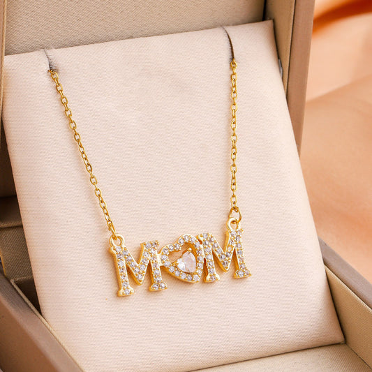 Dainty Pave MOM Script Necklace