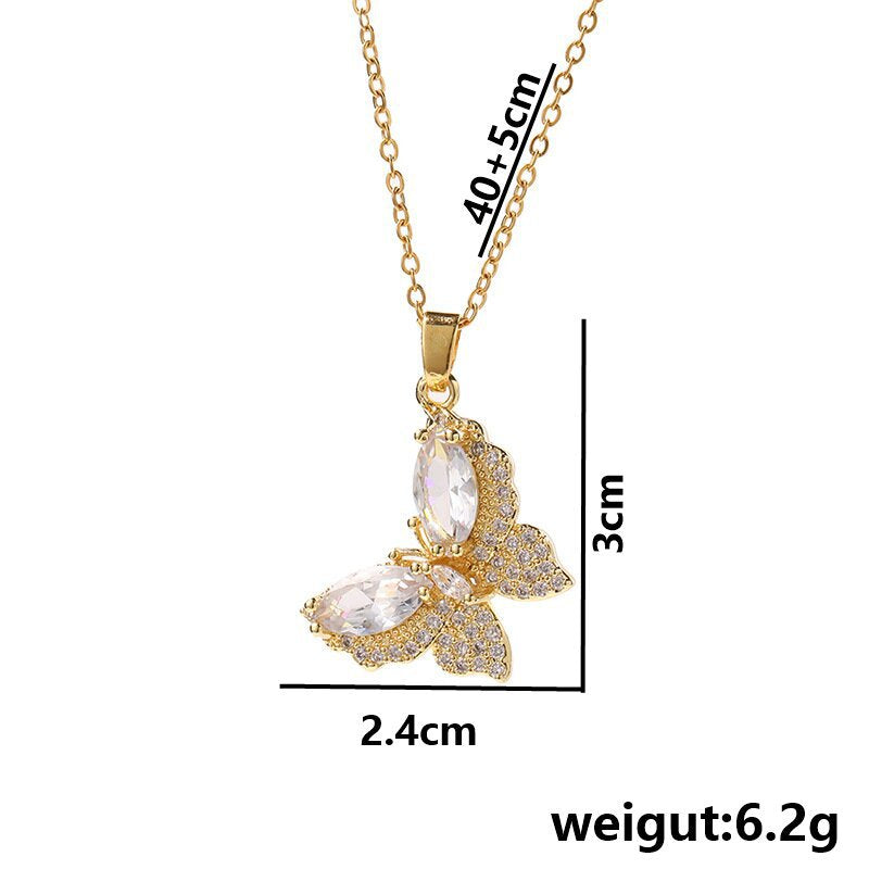 Zircon studded Butterfly Pendant  Necklace