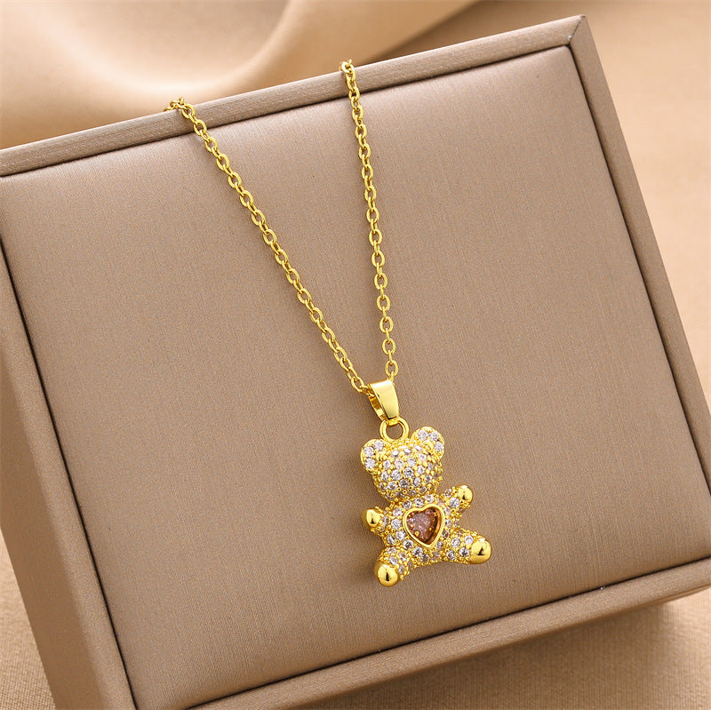Teddy Heart Zircon Pendant Necklace