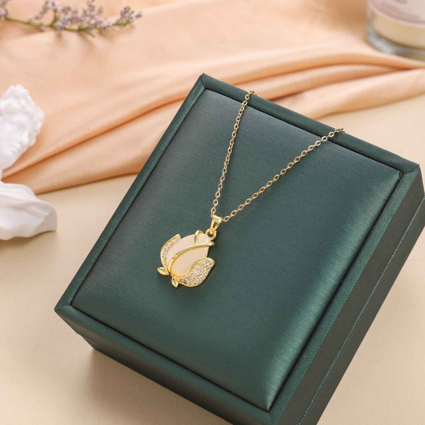Opal Bloom Tulip Pendant Necklace