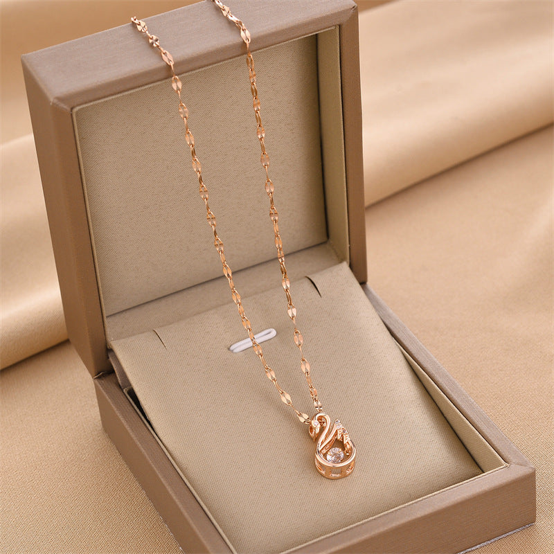 Majestic Swan Rose Gold Pendant Necklace