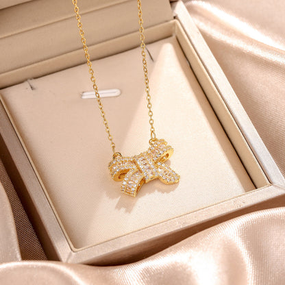 Crystal Bow Zircon Pendant Necklace