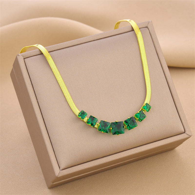 Square Zircon  Snake Chain Necklace