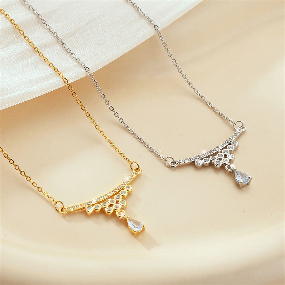 CZ Curve Drop Pendant Necklace