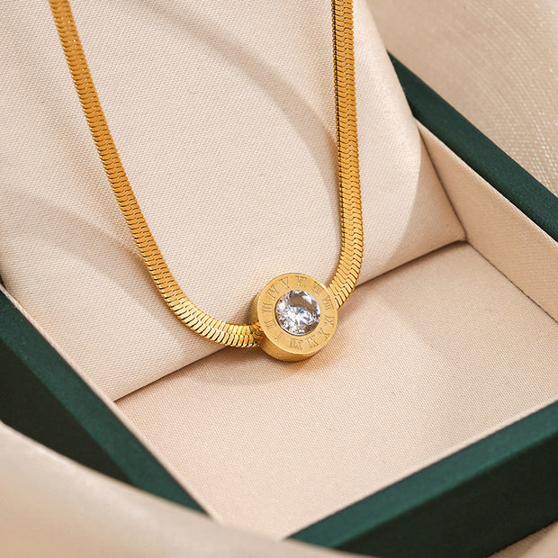 Classic Roman Numeral Stone Pendant Necklace