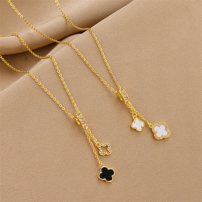 Dual Clover Drop Pendant Necklace