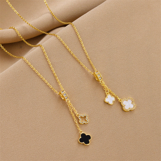 Dual Clover Drop Pendant Necklace