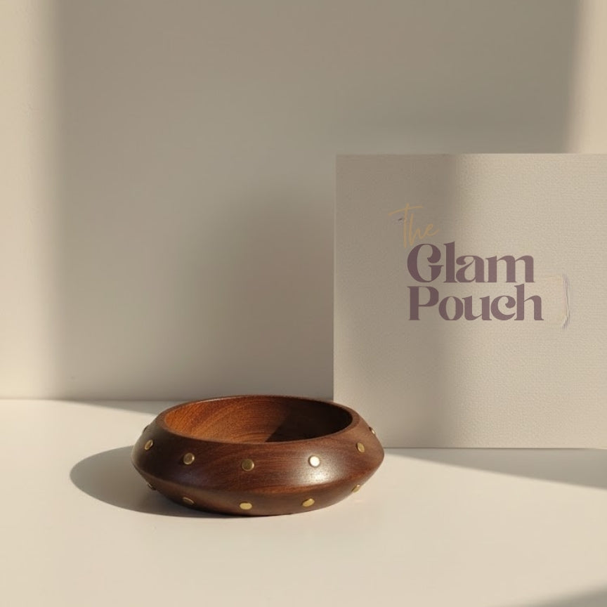 Dark Walnut Finish Brass Dot Bangle