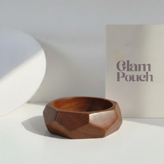 Hand-Carved Multi-Faceted Wooden Statement Bangle