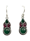 Both oxidised silver drop earrings displayed flat on a white background showing full stone cluster detail