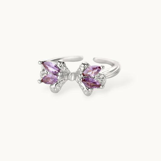 Amethyst Marquis Adjustable Silver Bow Ring