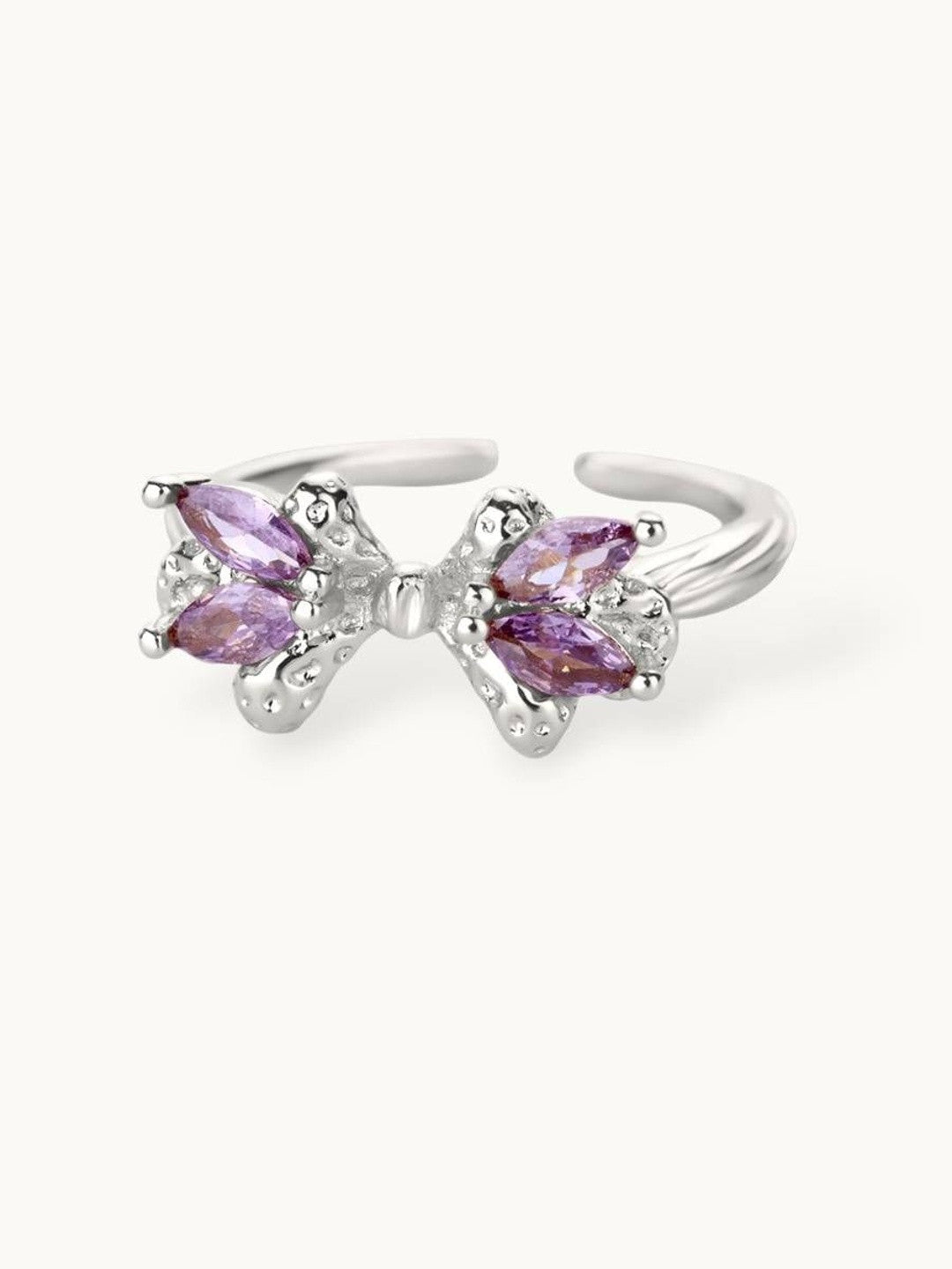 Amethyst Marquis Adjustable Silver Bow Ring