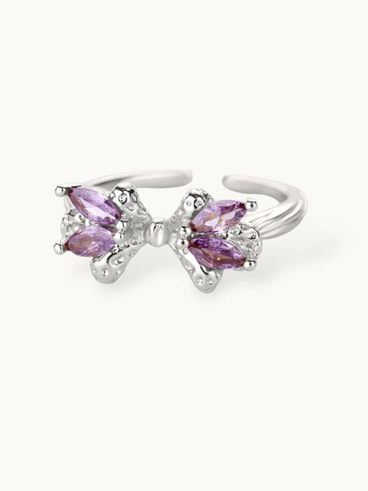 Amethyst Marquis Adjustable Silver Bow Ring