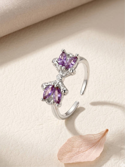 Amethyst Marquis Adjustable Silver Bow Ring